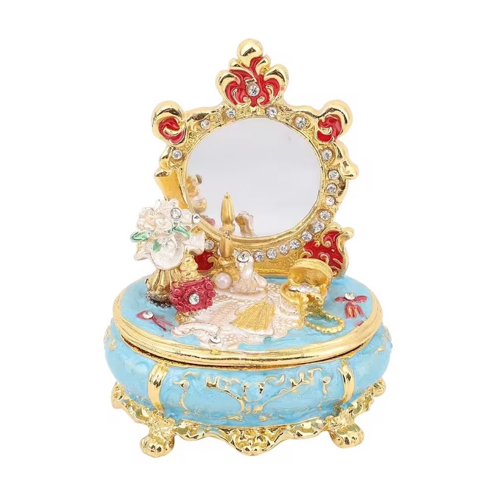 Austrian Crystal, Simulated Pearl, Enameled Trinket Box in Goldtone NEW